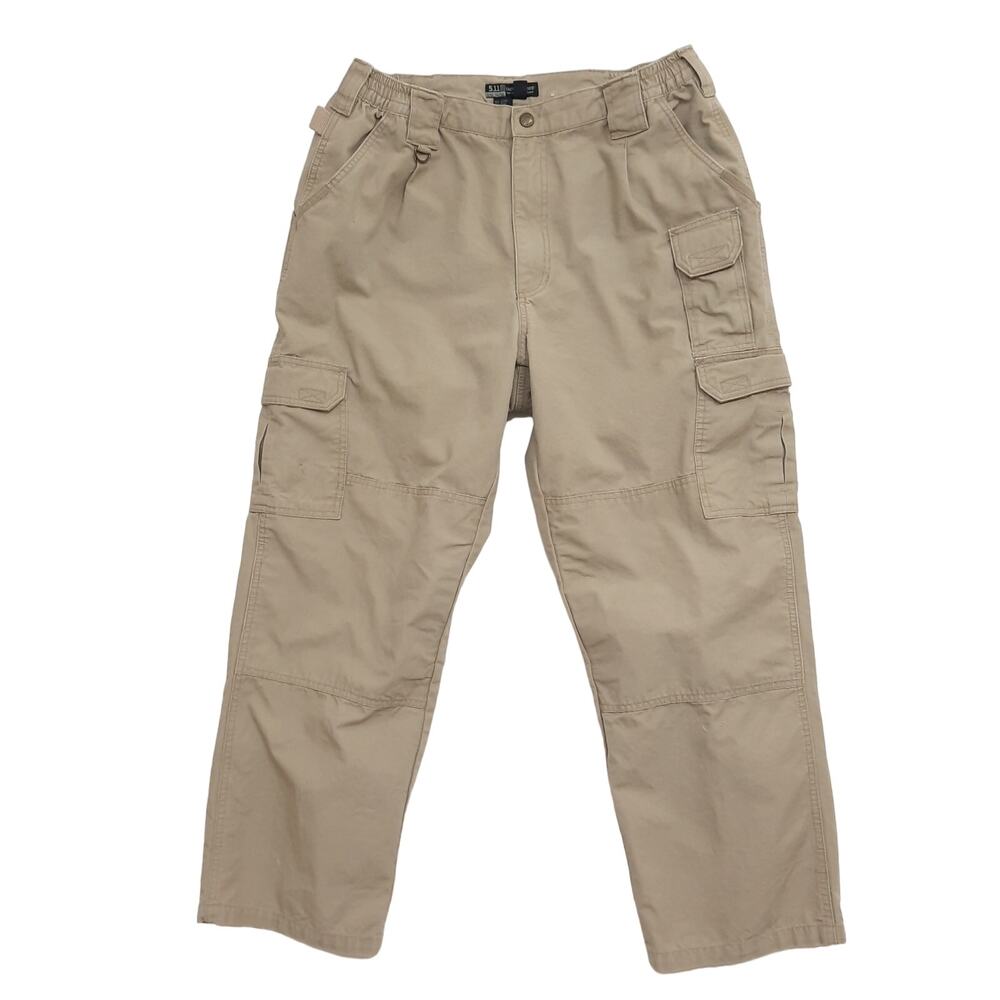 5.11 Tactical Cotton Canvas Pants Sz 36 x 30 Tan Khaki Beige Cargo Work Elastic